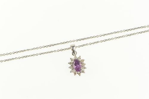 14K 0.45 Ctw Oval Purple Sapphire Diamond Halo Pendant 20