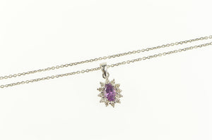 14K 0.45 Ctw Oval Purple Sapphire Diamond Halo Pendant 20" White Gold