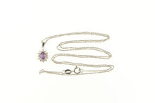 Load image into Gallery viewer, 14K 0.45 Ctw Oval Purple Sapphire Diamond Halo Pendant 20&quot; White Gold