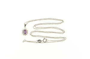 14K 0.45 Ctw Oval Purple Sapphire Diamond Halo Pendant 20" White Gold