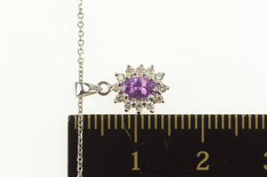 14K 0.45 Ctw Oval Purple Sapphire Diamond Halo Pendant 20" White Gold