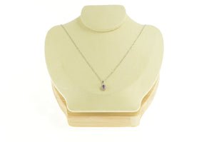 14K 0.45 Ctw Oval Purple Sapphire Diamond Halo Pendant 20" White Gold
