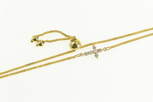 10K Diamond Cross Christian Symbol Bolo Chain Bracelet 5-8.25" Yellow Gold