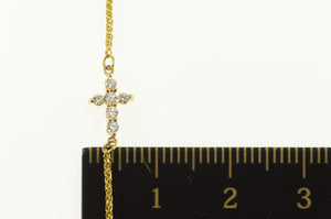 10K Diamond Cross Christian Symbol Bolo Chain Bracelet 5-8.25" Yellow Gold