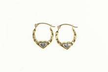 Load image into Gallery viewer, 10K Two Tone Puffy Bamboo Heart Hoop Earrings Yellow Gold