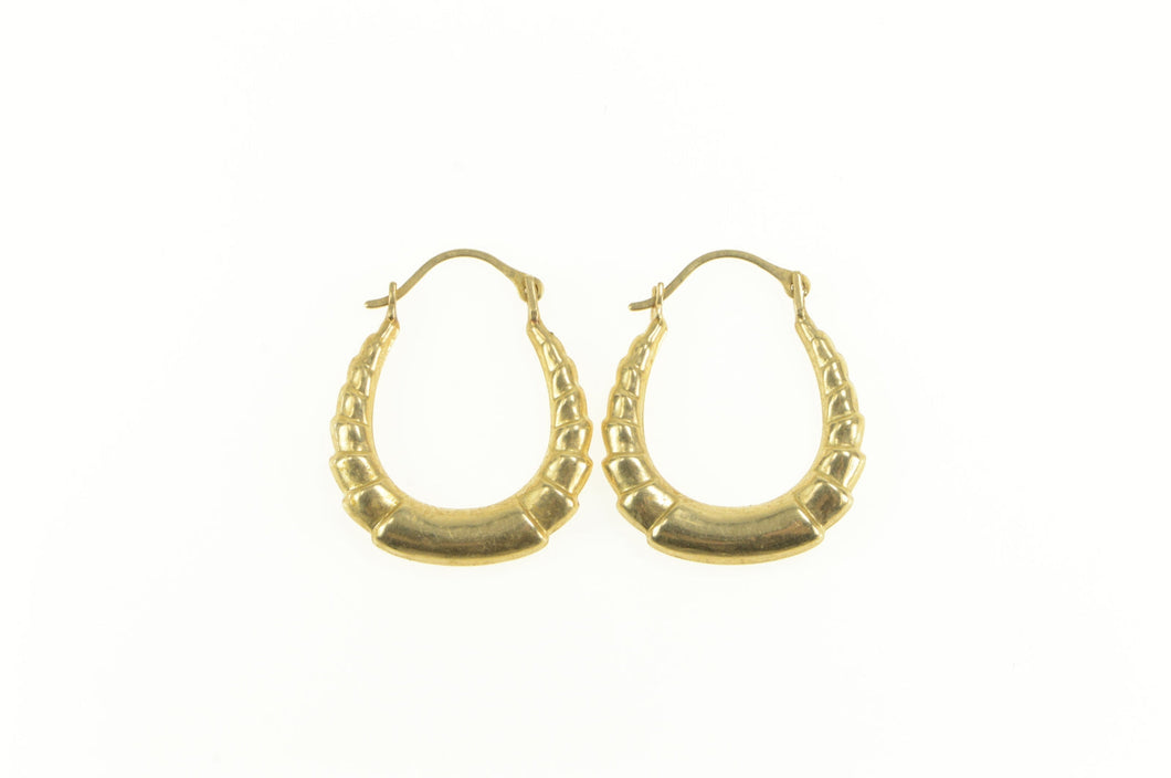 14K Scalloped Puffy Oval Statement Hoop Earrings Yellow Gold