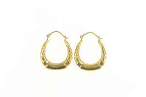 14K Scalloped Puffy Oval Statement Hoop Earrings Yellow Gold