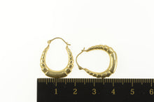 Load image into Gallery viewer, 14K Scalloped Puffy Oval Statement Hoop Earrings Yellow Gold