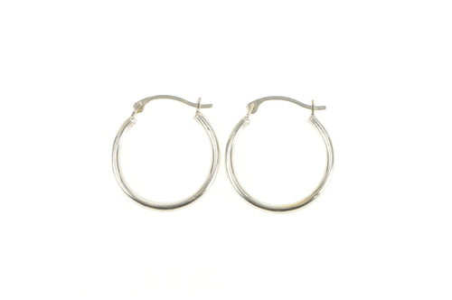 14K 19.2mm Round Classic Simple Hollow Hoop Earrings White Gold