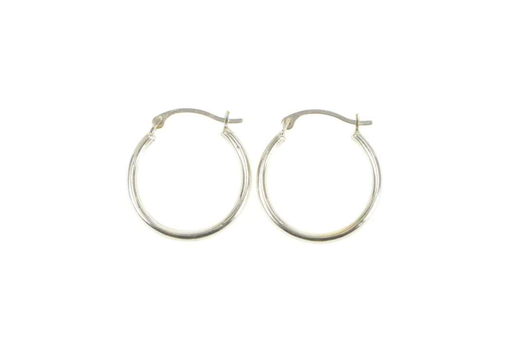 14K 19.2mm Round Classic Simple Hollow Hoop Earrings White Gold