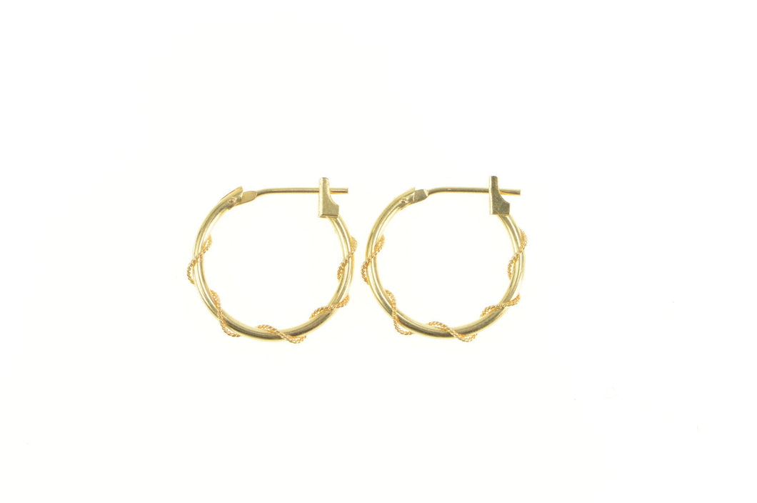 14K Twist Rope Pattern 15.8mm Fashion Hoop Earrings Yellow Gold