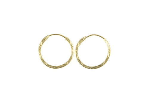12K Geometric Zig Zag Pattern Squared Hoop Earrings Yellow Gold