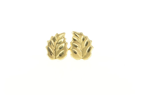 14K Diamond Cut Leaf Nature Motif Stud Earrings Yellow Gold