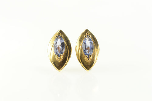 14K Marquise Tanzanite Solitaire Classic Stud Earrings Yellow Gold