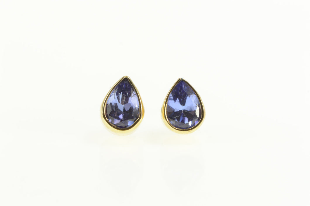14K Pear Tanzanite Solitaire Classic Stud Earrings Yellow Gold