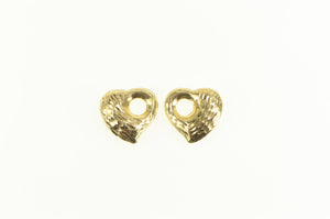 14K Diamond Cut Puffy Curvy Heart Hoop Charm Earring Jackets Yellow Gold