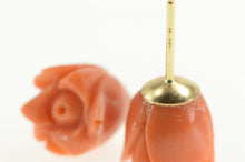 Load image into Gallery viewer, 14K Ornate Carved Coral Rose Flower Stud Earrings Yellow Gold