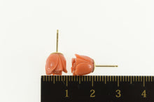 Load image into Gallery viewer, 14K Ornate Carved Coral Rose Flower Stud Earrings Yellow Gold
