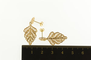 18K Ornate Scroll Filigree Leaf Retro Dangle Earrings Yellow Gold