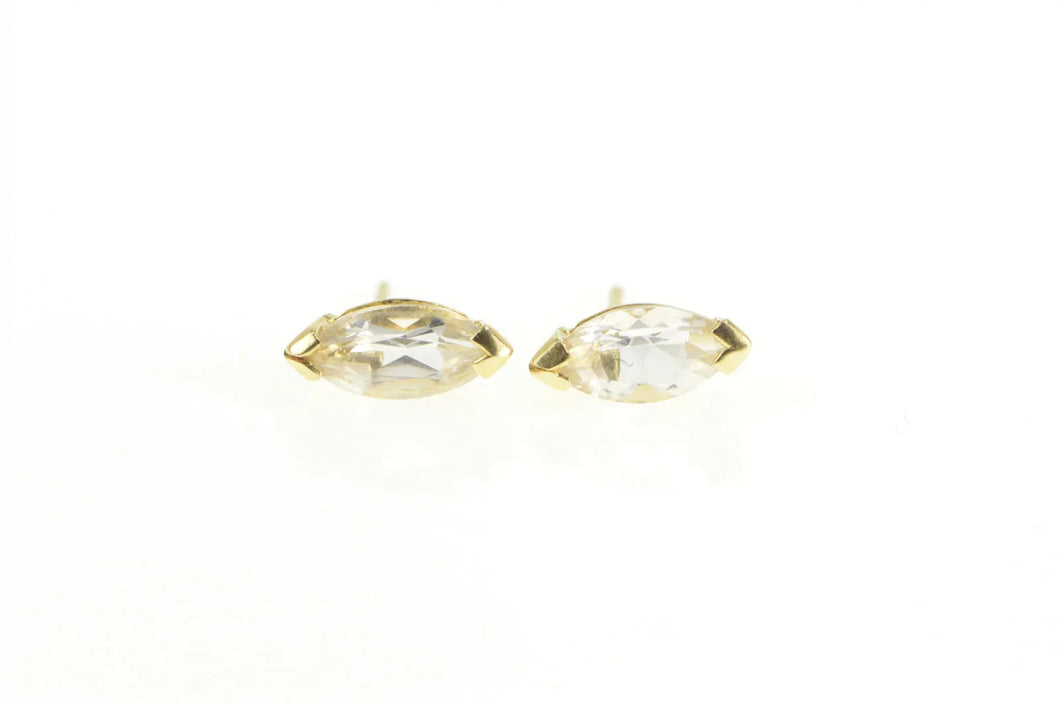 14K Marquise Cubic Zirconia Solitaire Classic Stud Earrings Yellow Gold