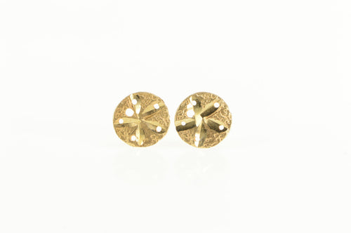 14K Diamond Cut Sand Dollar Sea Shell Stud Earrings Yellow Gold