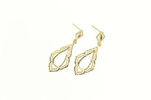 14K Diamond Cut Ornate Filigree Dangle Earrings Yellow Gold