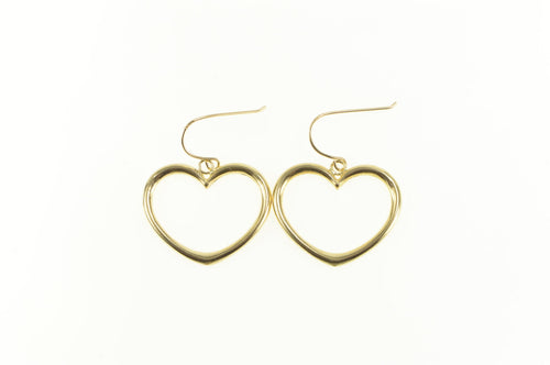 14K Heart Puffy Dangle Charm Hook Love Symbol Earrings Yellow Gold