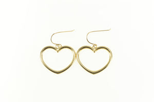 14K Heart Puffy Dangle Charm Hook Love Symbol Earrings Yellow Gold