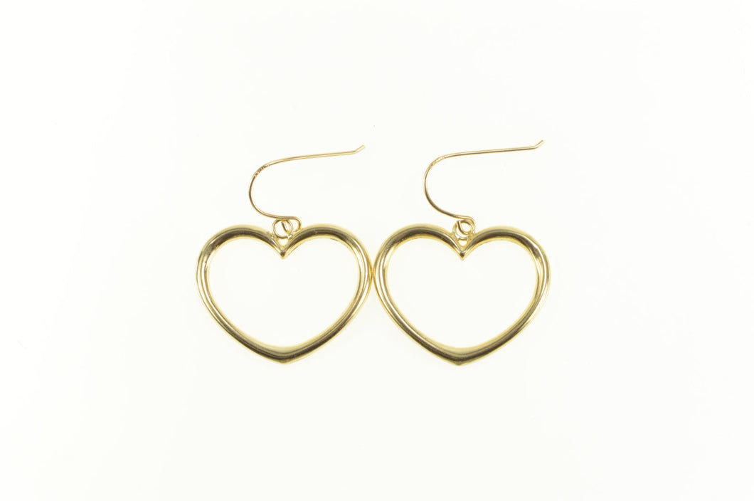 14K Heart Puffy Dangle Charm Hook Love Symbol Earrings Yellow Gold