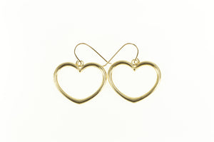 14K Heart Puffy Dangle Charm Hook Love Symbol Earrings Yellow Gold