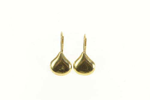 14K Retro Puffy Tear Drop Dangle Statement Earrings Yellow Gold