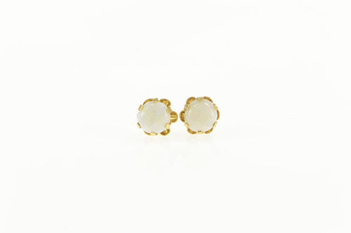 14K Round Natural Opal Retro Classic Stud Earrings Yellow Gold