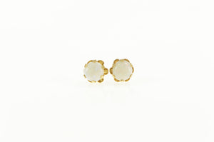 14K Round Natural Opal Retro Classic Stud Earrings Yellow Gold