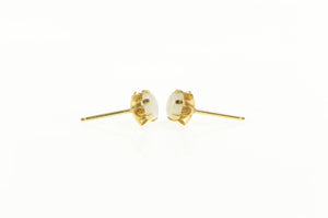 14K Round Natural Opal Retro Classic Stud Earrings Yellow Gold