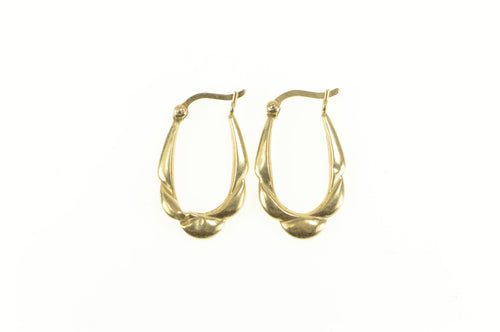 14K Oval Puffy Classic Scalloped Hollow Hoop Earrings Yellow Gold