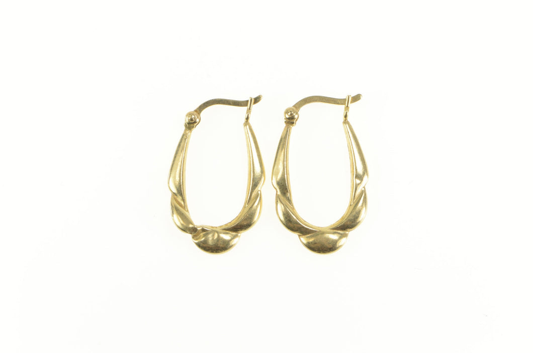 14K Oval Puffy Classic Scalloped Hollow Hoop Earrings Yellow Gold