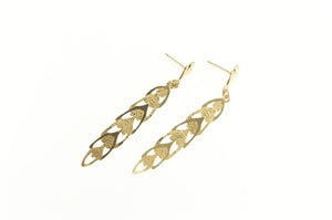 14K Textured Geometric Floral Pattern Dangle Earrings Yellow Gold