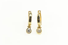 Load image into Gallery viewer, 14K Round CZ Dangle Squared Huggies Hoop Earrings Yellow Gold