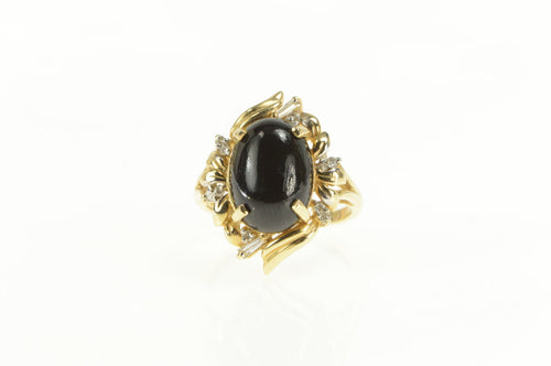 14K Oval Black Onyx Diamond Cluster Cocktail Ring Yellow Gold