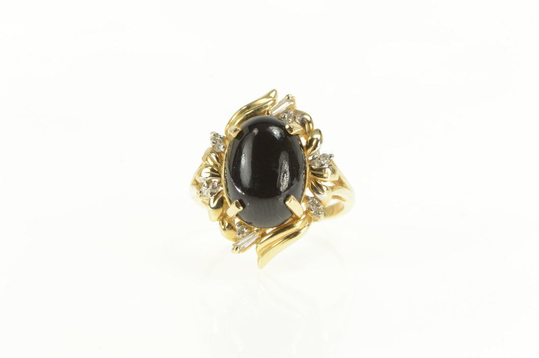 14K Oval Black Onyx Diamond Cluster Cocktail Ring Yellow Gold