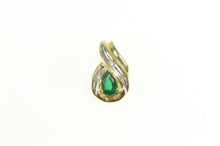 Load image into Gallery viewer, 10K Pear Syn. Emerald Diamond Accent Tear Drop Pendant Yellow Gold
