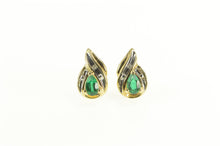 Load image into Gallery viewer, 10K Pear Syn. Emerald Diamond Tear Drop Stud Earrings Yellow Gold