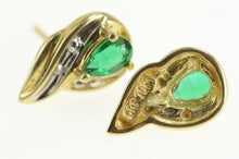 Load image into Gallery viewer, 10K Pear Syn. Emerald Diamond Tear Drop Stud Earrings Yellow Gold