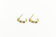 Load image into Gallery viewer, 14K Natural Sapphire Diamond Semi Hoop Earrings Yellow Gold
