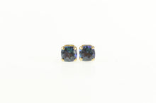 Load image into Gallery viewer, 10K Cushion Syn. Alexandrite Solitaire Stud Earrings Yellow Gold