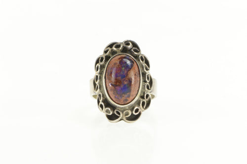 Sterling Silver Ornate Oval Cantera Opal Cabochon Statement Ring