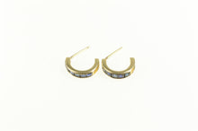 Load image into Gallery viewer, 14K Princess Cut Sapphire Curved Semi Hoop Earrings Yellow Gold