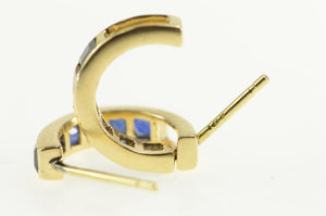 14K Princess Cut Sapphire Curved Semi Hoop Earrings Yellow Gold