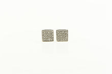 Load image into Gallery viewer, 14K Squared Pave Diamond Cluster Stud Earrings White Gold