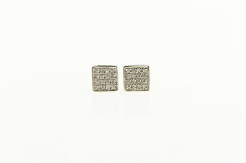 14K Squared Pave Diamond Cluster Stud Earrings White Gold
